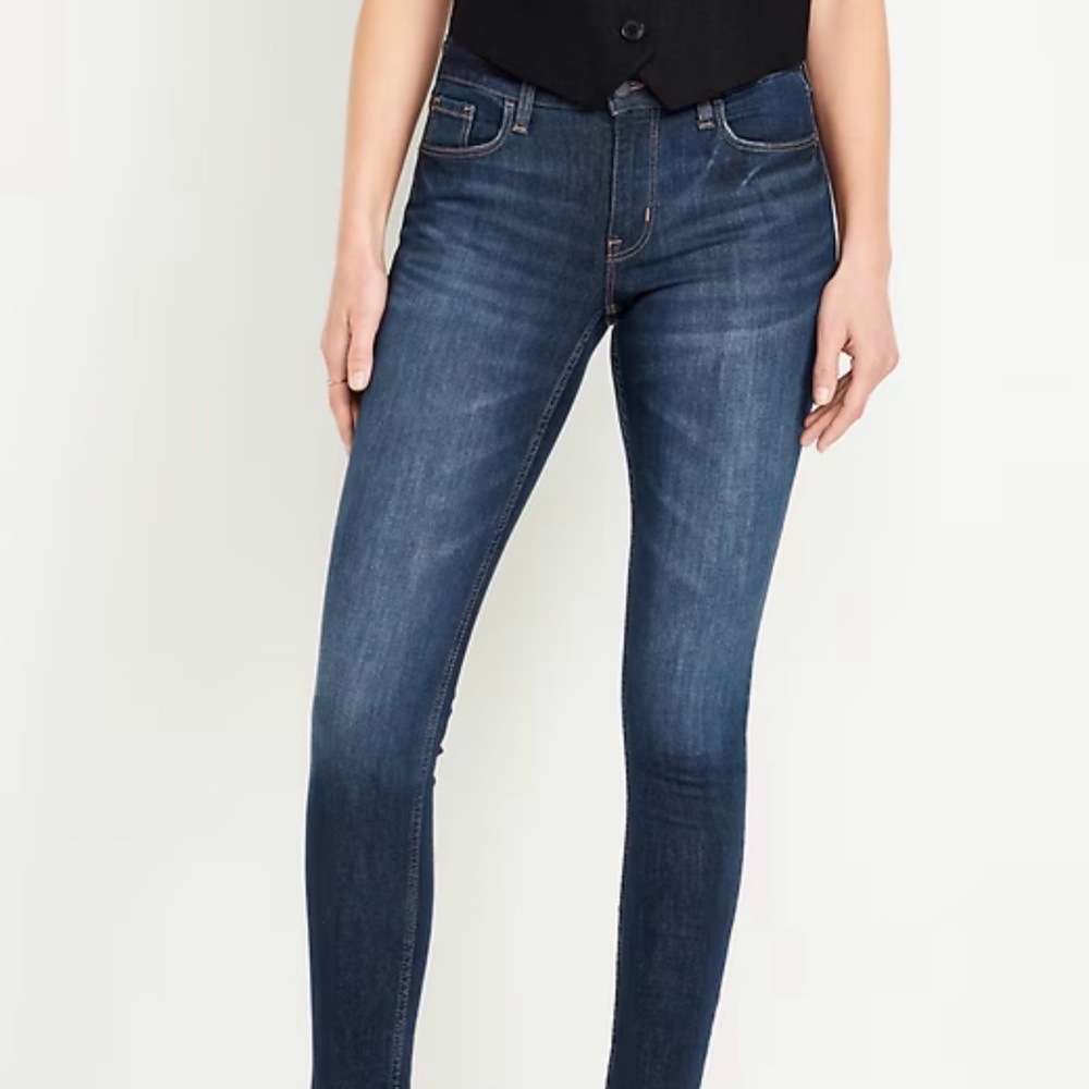 Old Navy Dark Wash Mid Rise Rockstar Super Skinny Raw Hem Jeans 8